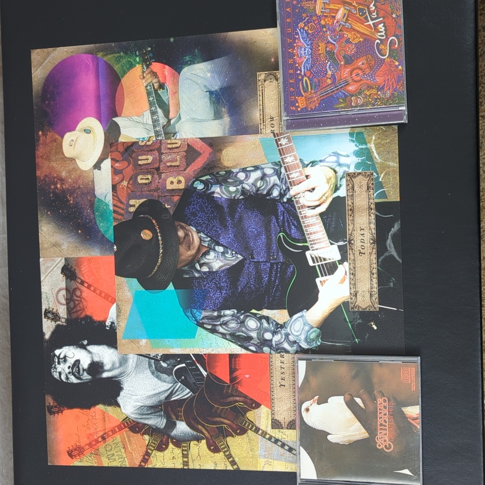 3 NEW SANTANA CARDBOARD POSTERS & 2 USED CD'S